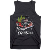 Vintage Wagon Christmas Tree On Car Xmas Red Truck Tank Top