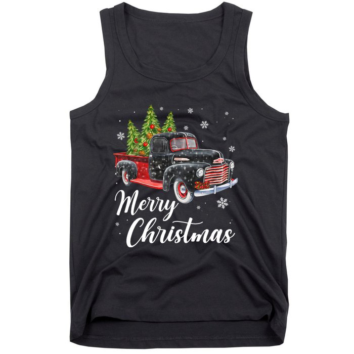 Vintage Wagon Christmas Tree On Car Xmas Red Truck Tank Top