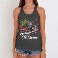 Vintage Wagon Christmas Tree On Car Xmas Red Truck Women's Knotted Racerback Tank