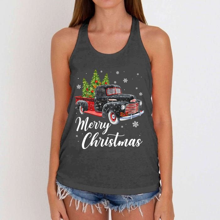 Vintage Wagon Christmas Tree On Car Xmas Red Truck Women's Knotted Racerback Tank