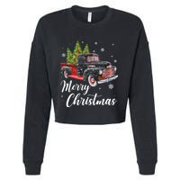 Vintage Wagon Christmas Tree On Car Xmas Red Truck Cropped Pullover Crew