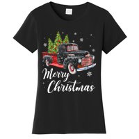 Vintage Wagon Christmas Tree On Car Xmas Red Truck Women's T-Shirt