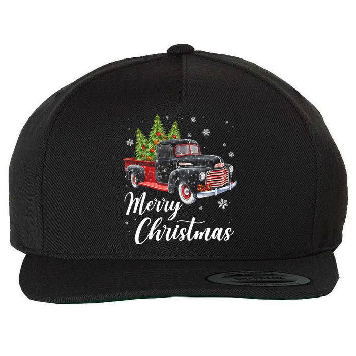 Vintage Wagon Christmas Tree On Car Xmas Red Truck Wool Snapback Cap