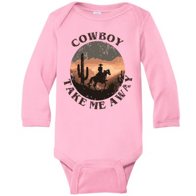 Vintage Western Cowgirl Take Me Away Baby Long Sleeve Bodysuit