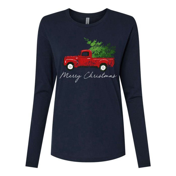 Vintage Wagon Christmas Tree On Truck Womens Cotton Relaxed Long Sleeve T-Shirt