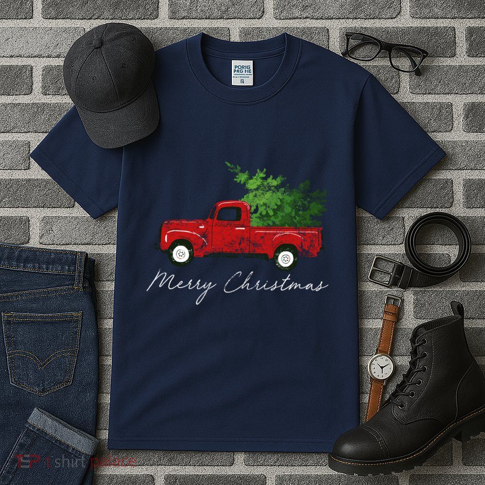 Vintage Wagon Christmas Tree On Truck Tall T-Shirt