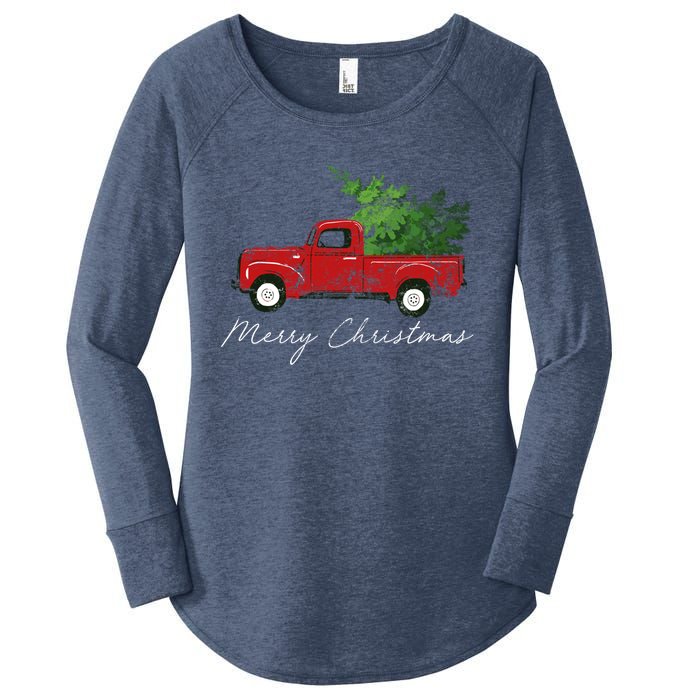 Vintage Wagon Christmas Tree On Truck Women's Perfect Tri Tunic Long Sleeve Shirt