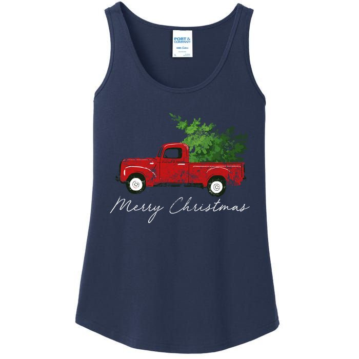 Vintage Wagon Christmas Tree On Truck Ladies Essential Tank