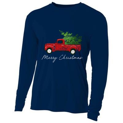 Vintage Wagon Christmas Tree On Truck Cooling Performance Long Sleeve Crew