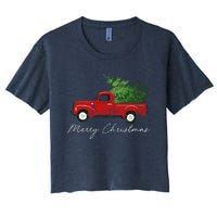 Vintage Wagon Christmas Tree On Truck Women's Crop Top Tee