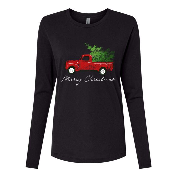 Vintage Wagon Christmas Truck Womens Cotton Relaxed Long Sleeve T-Shirt