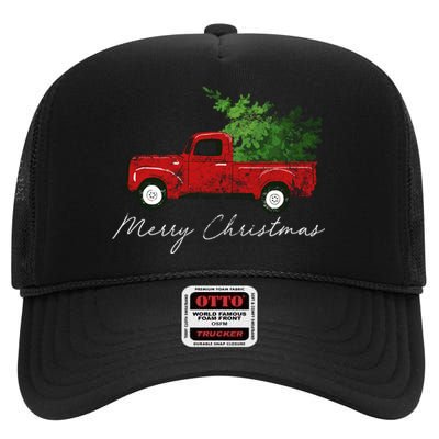 Vintage Wagon Christmas Truck High Crown Mesh Back Trucker Hat