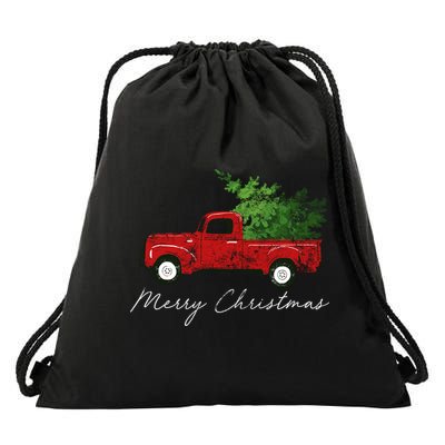 Vintage Wagon Christmas Truck Drawstring Bag