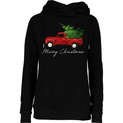Vintage Wagon Christmas Truck Womens Funnel Neck Pullover Hood