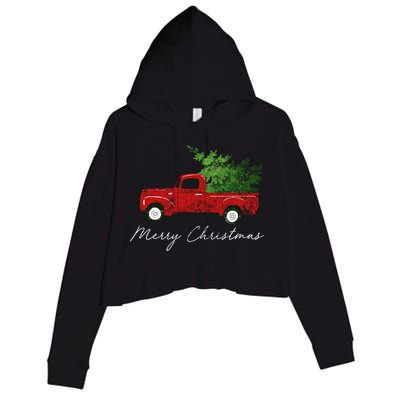 Vintage Wagon Christmas Truck Crop Fleece Hoodie