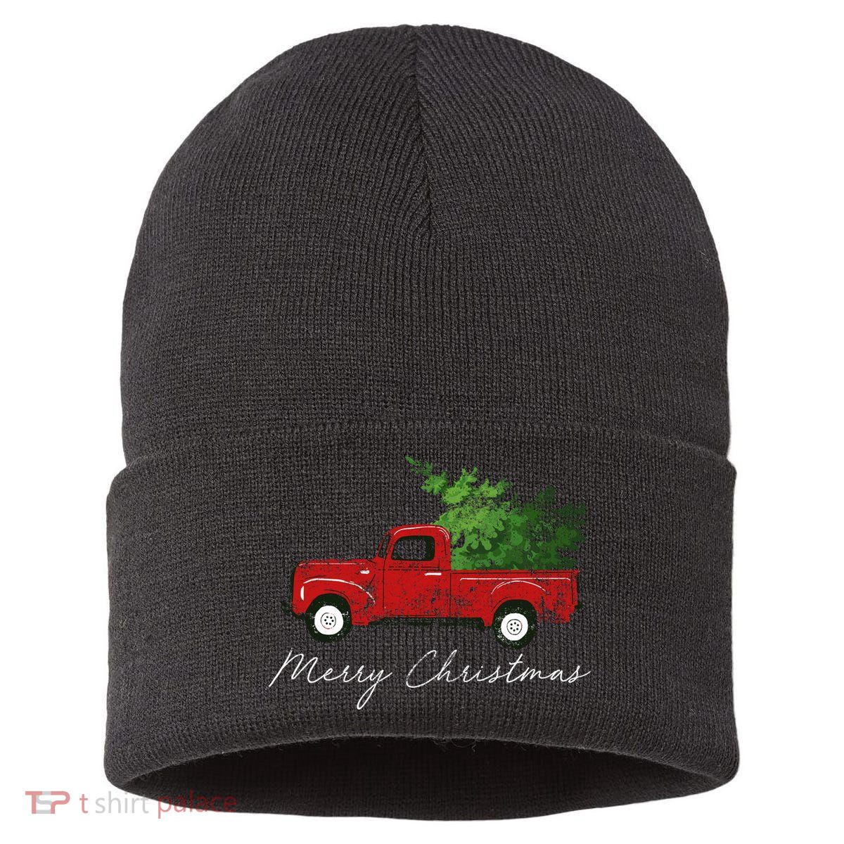 Vintage Wagon Christmas Truck Sustainable Knit Beanie