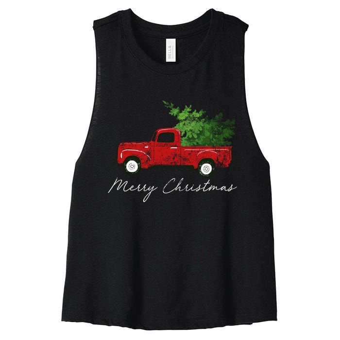 Vintage Wagon Christmas Truck Women's Racerback Cropped Tank