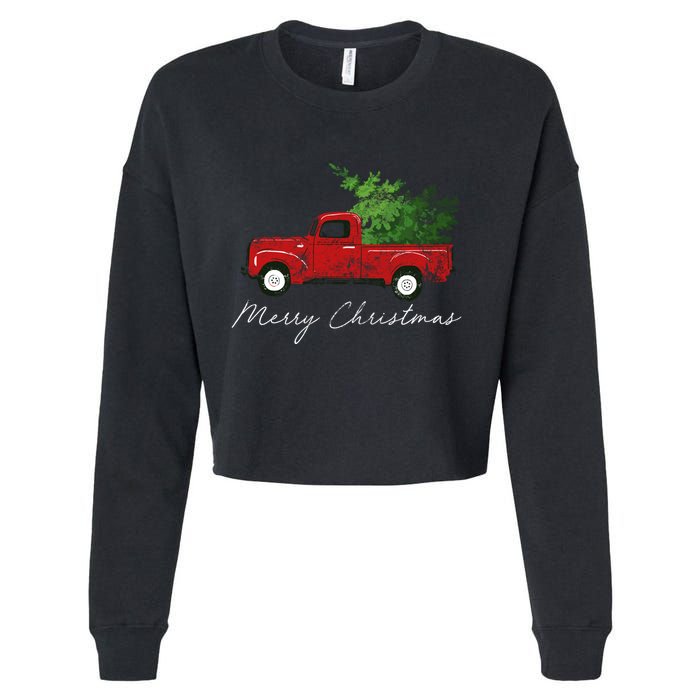 Vintage Wagon Christmas Truck Cropped Pullover Crew