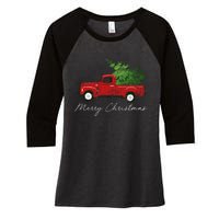 Vintage Wagon Christmas Truck Women's Tri-Blend 3/4-Sleeve Raglan Shirt