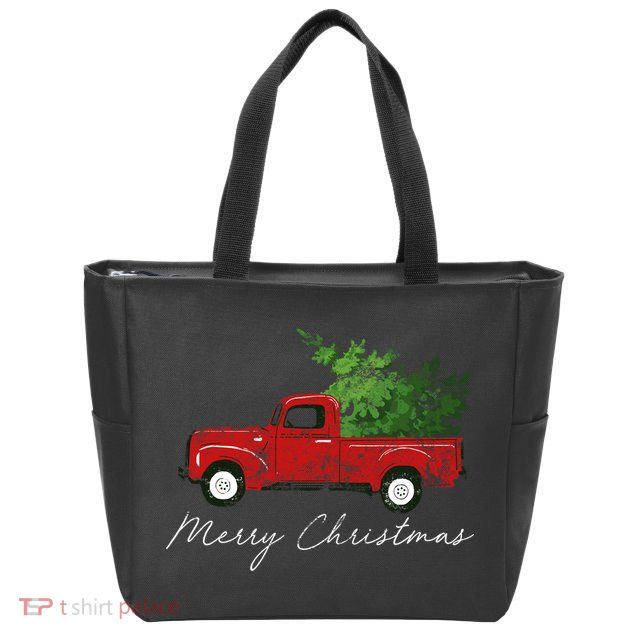 Vintage Wagon Christmas Truck Zip Tote Bag