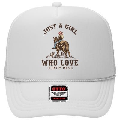 Vintage Western Cowgirl Just A Girl Who Love Country Music High Crown Mesh Back Trucker Hat