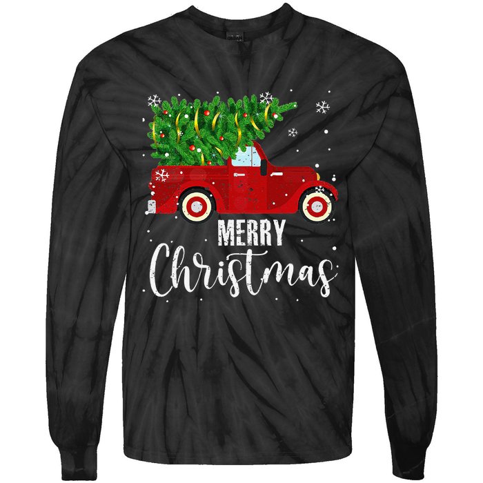 Vintage Wagon Christmas Tree On Car Xmas Vacation Tie-Dye Long Sleeve Shirt