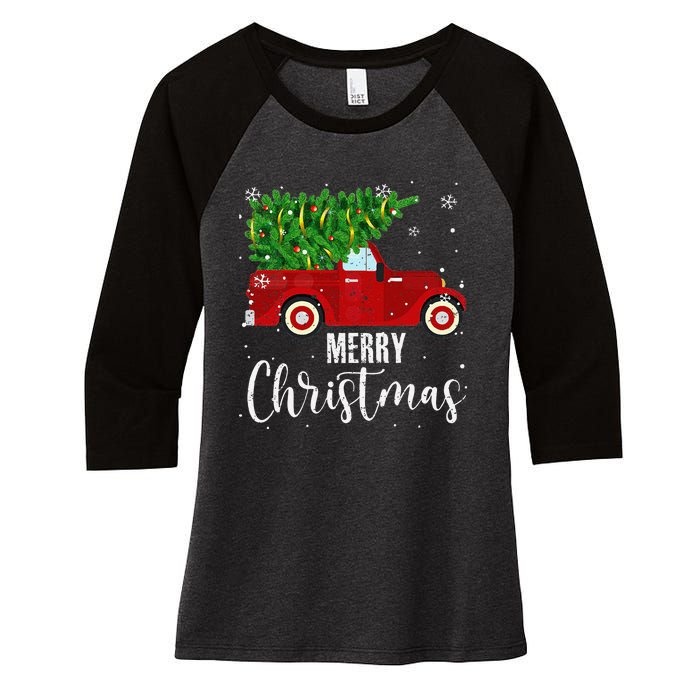 Vintage Wagon Christmas Tree On Car Xmas Vacation Women's Tri-Blend 3/4-Sleeve Raglan Shirt