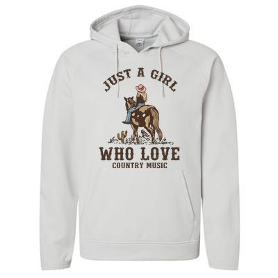 Vintage Western Cowgirl Just A Girl Who Love Country Music Performance Fleece Hoodie