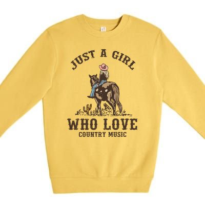 Vintage Western Cowgirl Just A Girl Who Love Country Music Premium Crewneck Sweatshirt