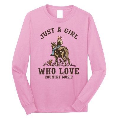 Vintage Western Cowgirl Just A Girl Who Love Country Music Long Sleeve Shirt