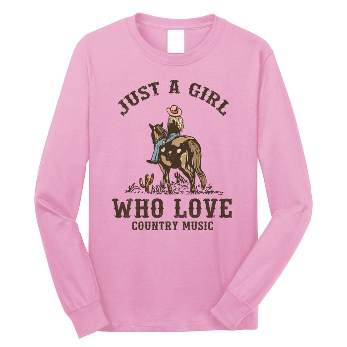 Vintage Western Cowgirl Just A Girl Who Love Country Music Long Sleeve Shirt