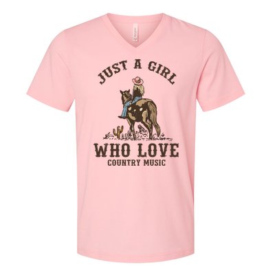 Vintage Western Cowgirl Just A Girl Who Love Country Music V-Neck T-Shirt