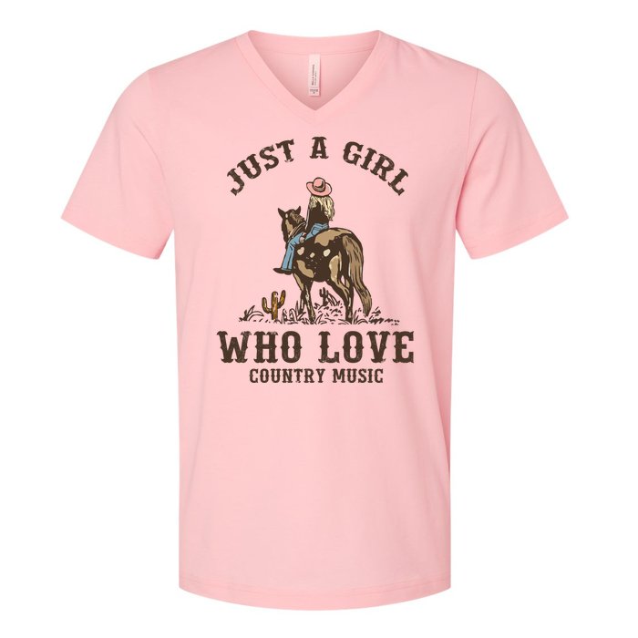 Vintage Western Cowgirl Just A Girl Who Love Country Music V-Neck T-Shirt