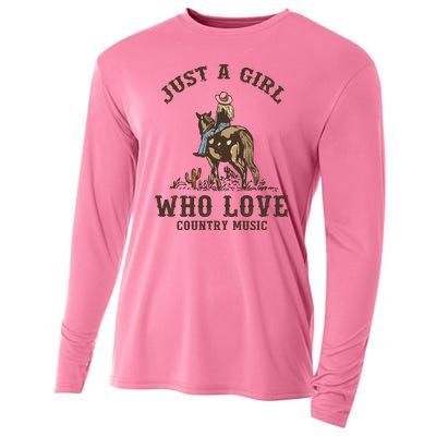 Vintage Western Cowgirl Just A Girl Who Love Country Music Cooling Performance Long Sleeve Crew