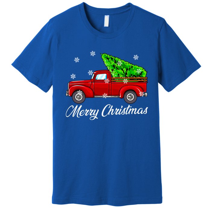 Vintage Wagon Christmas Tree Red Truck Retro Farmer Vacation Meaningful Gift Premium T-Shirt