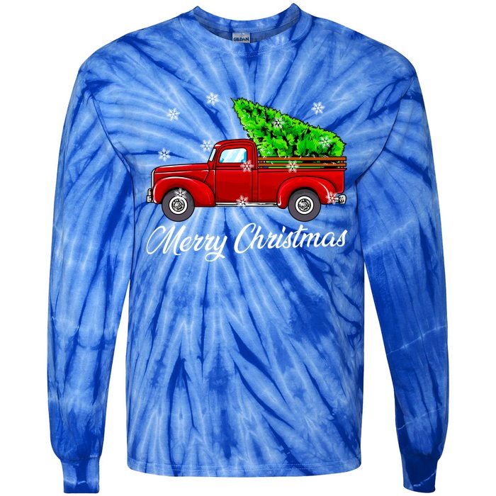 Vintage Wagon Christmas Tree Red Truck Retro Farmer Vacation Meaningful Gift Tie-Dye Long Sleeve Shirt