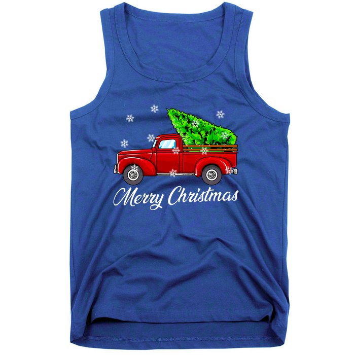 Vintage Wagon Christmas Tree Red Truck Retro Farmer Vacation Meaningful Gift Tank Top