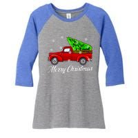 Vintage Wagon Christmas Tree Red Truck Retro Farmer Vacation Meaningful Gift Women's Tri-Blend 3/4-Sleeve Raglan Shirt