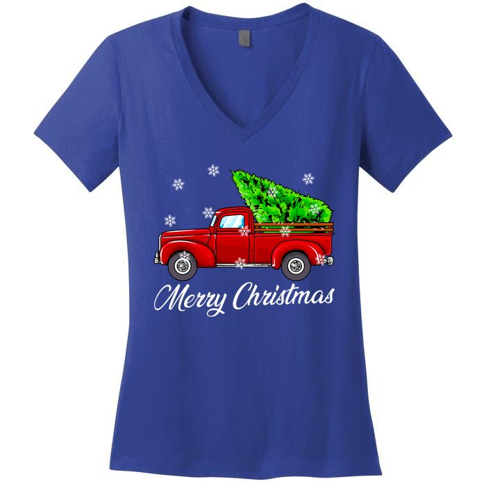 Vintage Wagon Christmas Tree Red Truck Retro Farmer Vacation Meaningful Gift Women's V-Neck T-Shirt