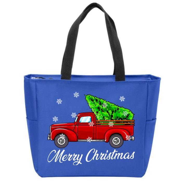 Vintage Wagon Christmas Tree Red Truck Retro Farmer Vacation Meaningful Gift Zip Tote Bag