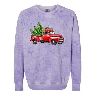 Vintage Wagon Christmas Shirts Xmas Tree On Car Red Truck Colorblast Crewneck Sweatshirt