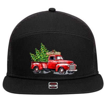 Vintage Wagon Christmas Shirts Xmas Tree On Car Red Truck 7 Panel Mesh Trucker Snapback Hat