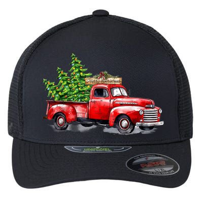 Vintage Wagon Christmas Shirts Xmas Tree On Car Red Truck Flexfit Unipanel Trucker Cap