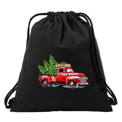 Vintage Wagon Christmas Shirts Xmas Tree On Car Red Truck Drawstring Bag