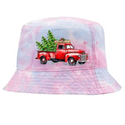 Vintage Wagon Christmas Shirts Xmas Tree On Car Red Truck Tie-Dyed Bucket Hat