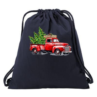 Vintage Wagon Christmas Shirts Xmas Tree On Car Red Truck Drawstring Bag