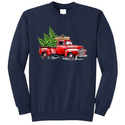 Vintage Wagon Christmas Shirts Xmas Tree On Car Red Truck Tall Sweatshirt