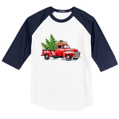 Vintage Wagon Christmas Shirts Xmas Tree On Car Red Truck Baseball Sleeve Shirt