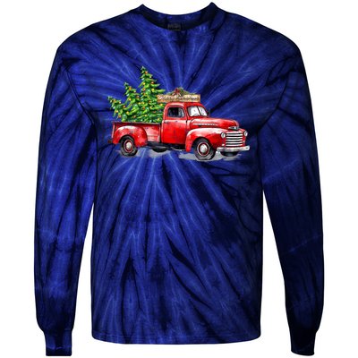 Vintage Wagon Christmas Shirts Xmas Tree On Car Red Truck Tie-Dye Long Sleeve Shirt