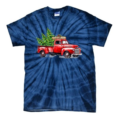 Vintage Wagon Christmas Shirts Xmas Tree On Car Red Truck Tie-Dye T-Shirt